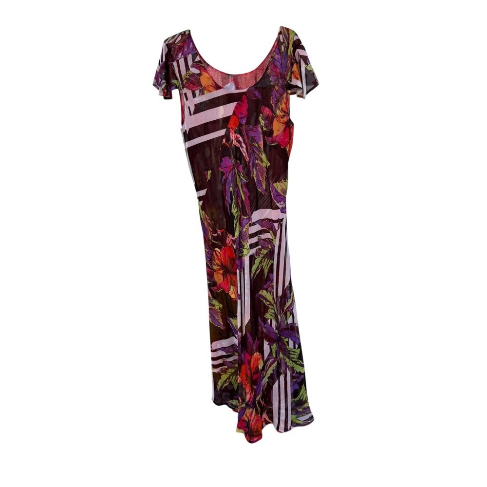 Kenzie Reversible Maxi Dress 18W Scoop Neck Floral Boho Hippie Tropical Red - Picture 6 of 11